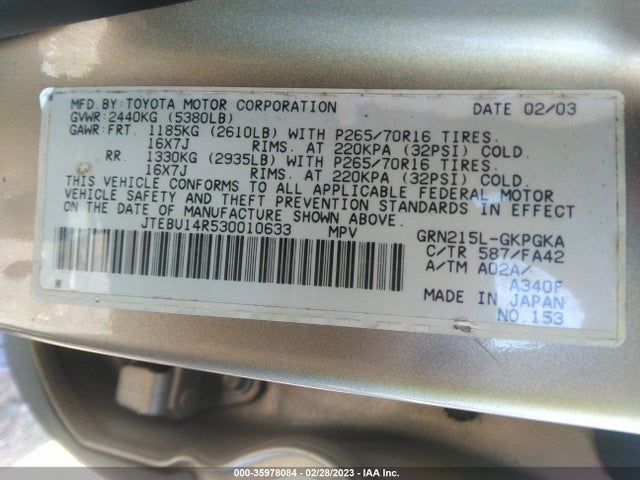 Toyota 4runner 2003 JTEBU14R530010633 Image 11
