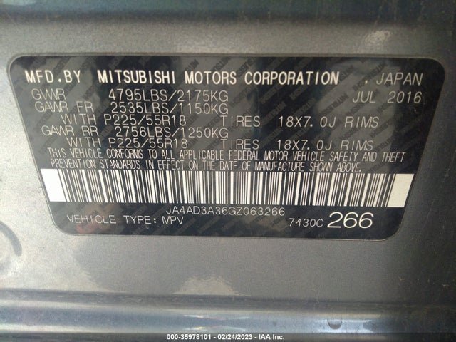 JA4AD3A36GZ063266 Mitsubishi Outlander Se/sel