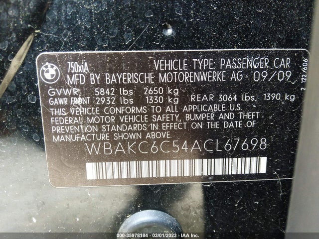Продаж на аукціоні авто 2010 Bmw 7 Series 750i Xdrive, vin: WBAKC6C54ACL67698, номер лоту: 35978184