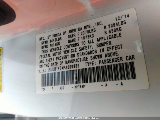19UUB1F5XFA009989 Acura TLX TECH