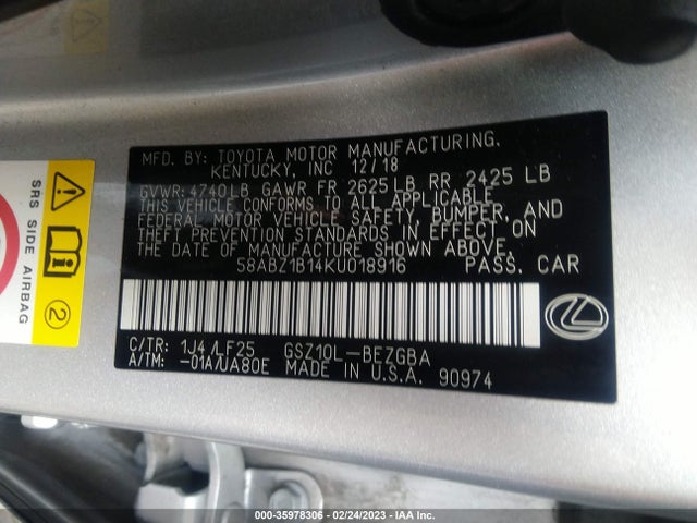 58ABZ1B14KU018916 Lexus Es Es 350