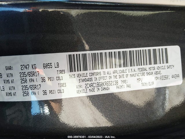 2C4RC1BG0KR652138 Chrysler Pacifica Touring L