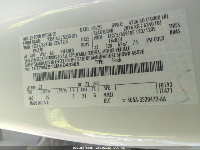 2021 Ford F-250, VIN: 1FT7W2BT2MED43305