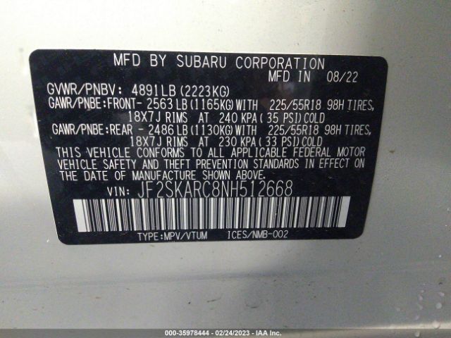 JF2SKARC8NH512668 Subaru Forester Touring
