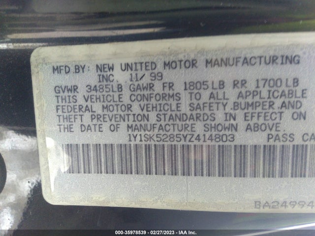 Chevrolet Prizm 2000 1Y1SK5285YZ414803 Image 10