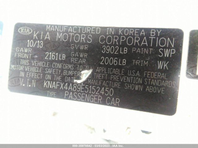 KNAFX4A89E5152450 KIA FORTE EX