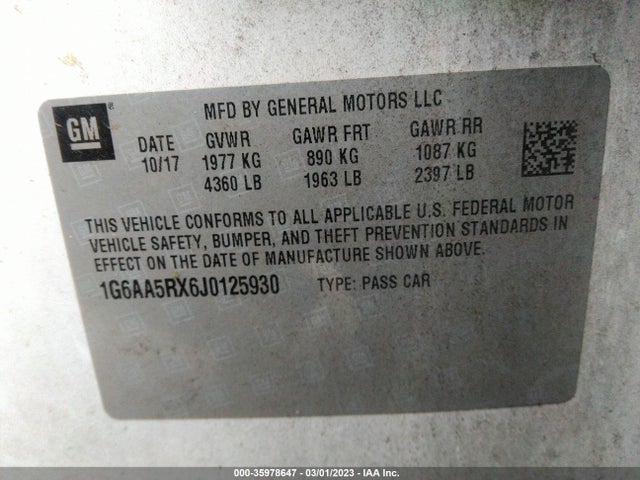 1G6AA5RX6J0125930 Cadillac Ats Sedan Rwd