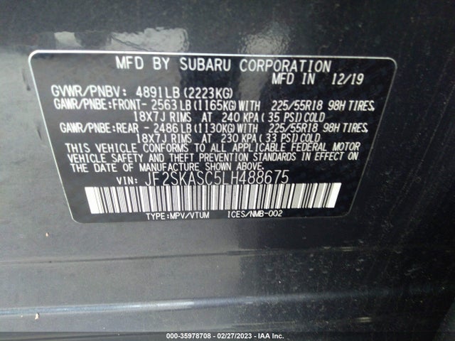 Subaru Forester Limited 2020 JF2SKASC5LH488675 Image 9