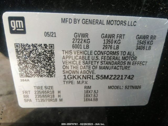 1GKKNRLS5MZ221742 GMC ACADIA SLE