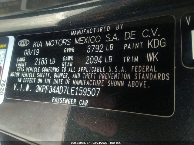 2020 KIA FORTE GT LINE VIN: 3KPF34AD7LE159507