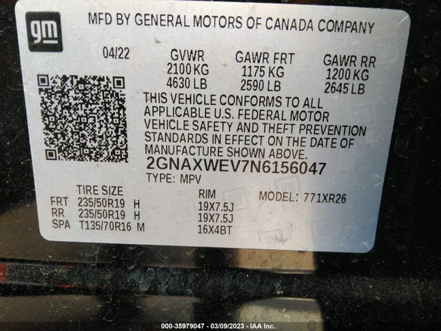 Chevrolet EQUINOX RS 2022 2GNAXWEV7N6156047 Image 9