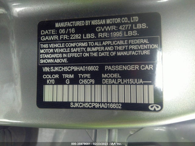 Infiniti QX30 2017 SJKCH5CP9HA016602 Image 9