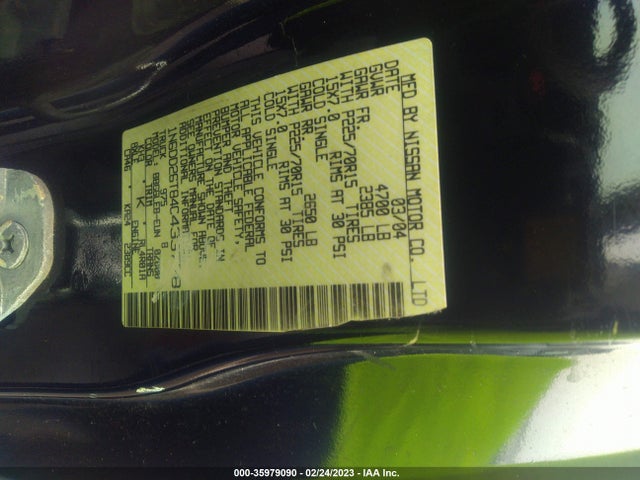 2004 NISSAN FRONTIER 2WD XE VIN: 1N6DD26T84C433778