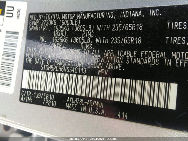 Toyota HIGHLANDER HYBRID 2022 5TDHBRCH6NS540119 Image 10