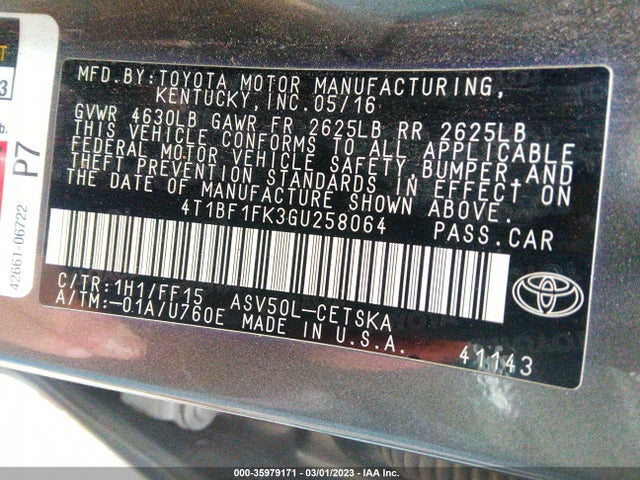 Toyota Camry 2016 4T1BF1FK3GU258064 Image 10