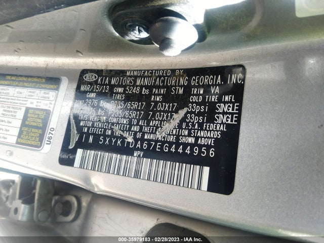 2014 KIA SORENTO LX VIN: 5XYKTDA67EG444956