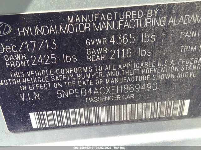 Hyundai SONATA GLS 2014 5NPEB4ACXEH869490 Image 10