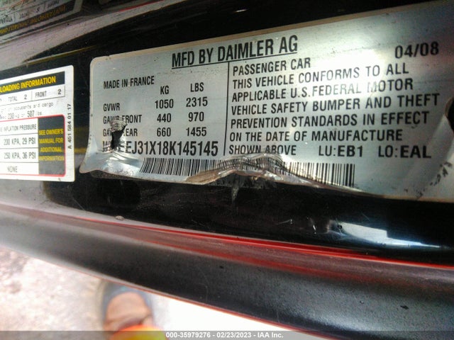 2008 SMART FORTWO PURE/PASSION VIN: WMEEJ31X18K145145