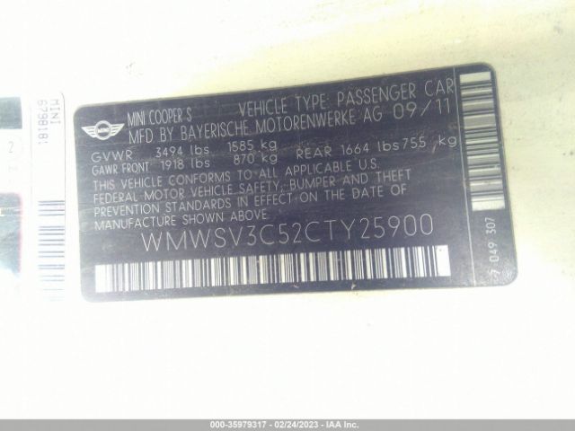 WMWSV3C52CTY25900 Mini Cooper Hardtop S
