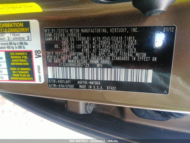 Toyota Venza 2012 4T3ZA3BB8CU057129 Image 9