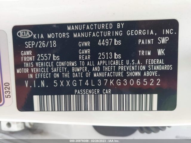5XXGT4L37KG306522 KIA Optima S