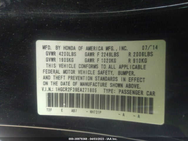 Honda Accord Sedan Lx 2014 1HGCR2F39EA271805 Image 9