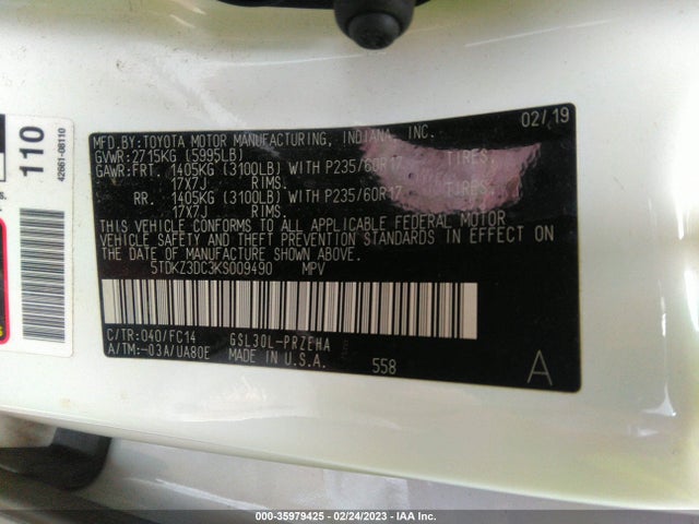 Toyota SIENNA LE 2019 5TDKZ3DC3KS009490 Image 9