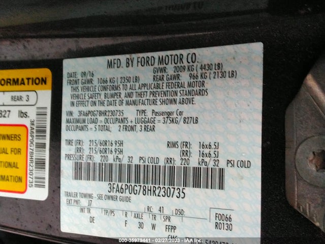 Ford FUSION S 2017 3FA6P0G78HR230735 Image 10