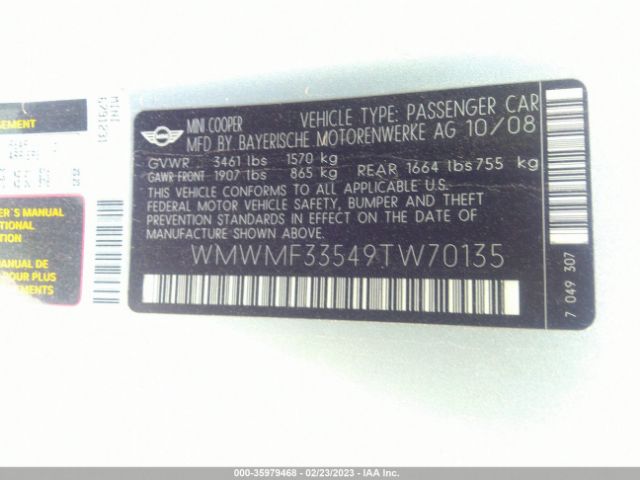 WMWMF33549TW70135 Mini COOPER HARDTOP