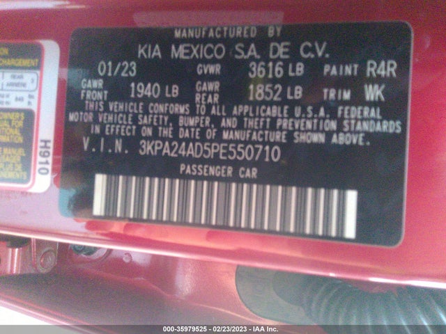 2023 KIA RIO S VIN: 3KPA24AD5PE550710