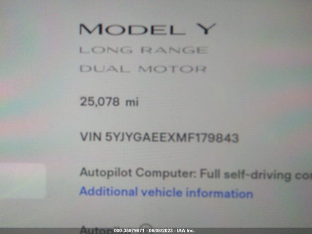 5YJYGAEEXMF179843 Tesla Model Y Long Range
