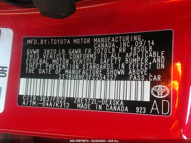 Toyota Corolla L/le/s/s Plus/le Plus 2015 2T1BURHE2FC254227 Image 10