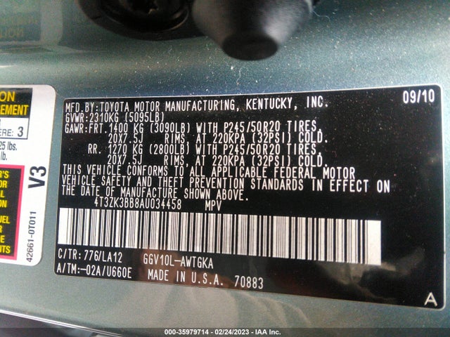 Toyota Venza 2010 4T3ZK3BB8AU034458 Image 9