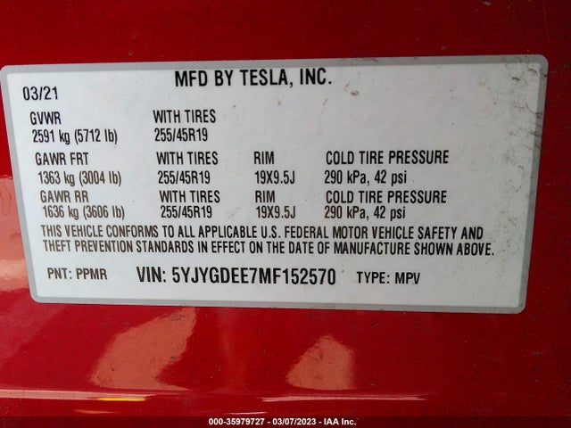 Tesla Model Y Long Range 2021 5YJYGDEE7MF152570 Image 10