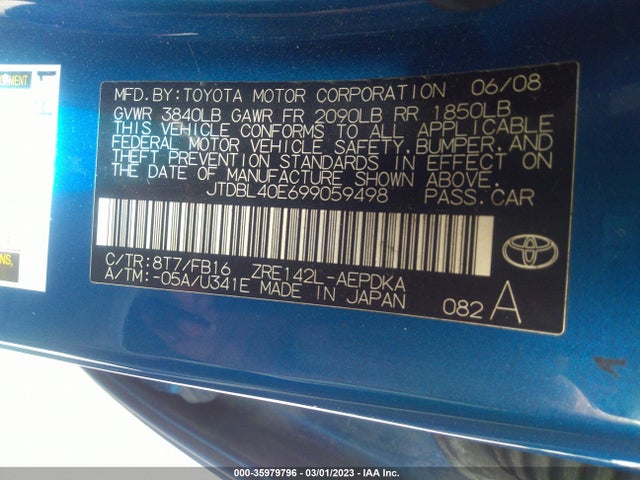 2009 TOYOTA COROLLA VIN: JTDBL40E699059498