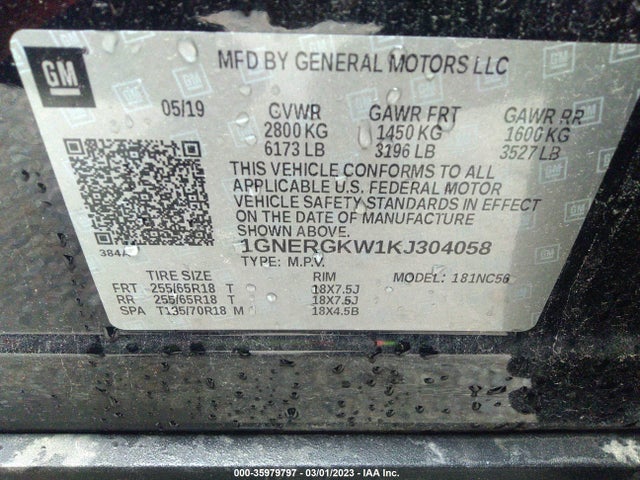Chevrolet Traverse Lt Cloth 2019 1GNERGKW1KJ304058 Image 11