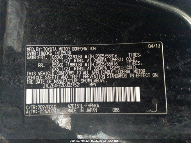 2013 SCION XB VIN: JTLZE4FE3DJ037521