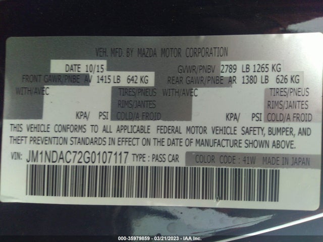 2016 MAZDA MX-5 MIATA CLUB VIN: JM1NDAC72G0107117