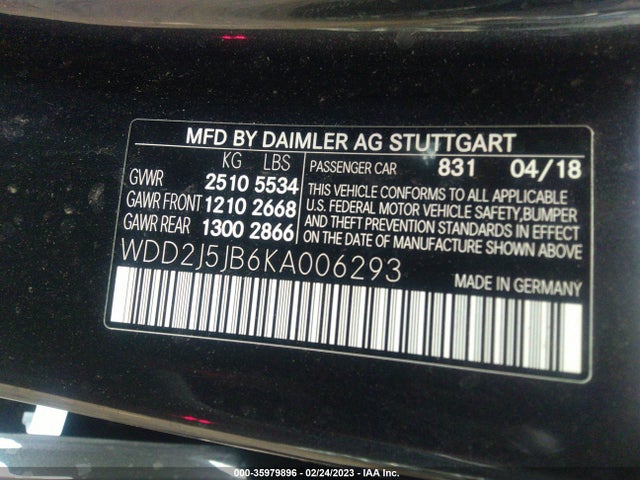 2019 Mercedes-Benz CLS-Class, VIN: WDD2J5JB6KA006293