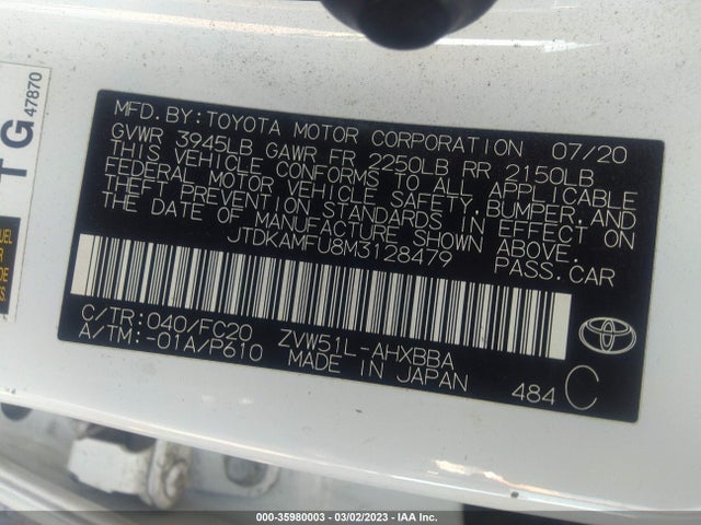 Toyota Prius L 2021 JTDKAMFU8M3128479 Image 10