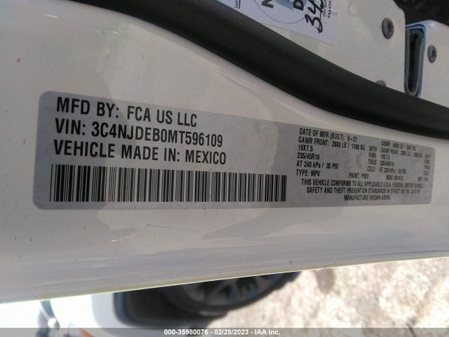 2021 Jeep Compass, VIN: 3C4NJDEB0MT596109