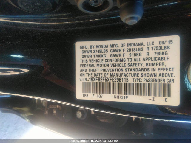 2015 HONDA CIVIC SEDAN LX VIN: 19XFB2F5XFE296115