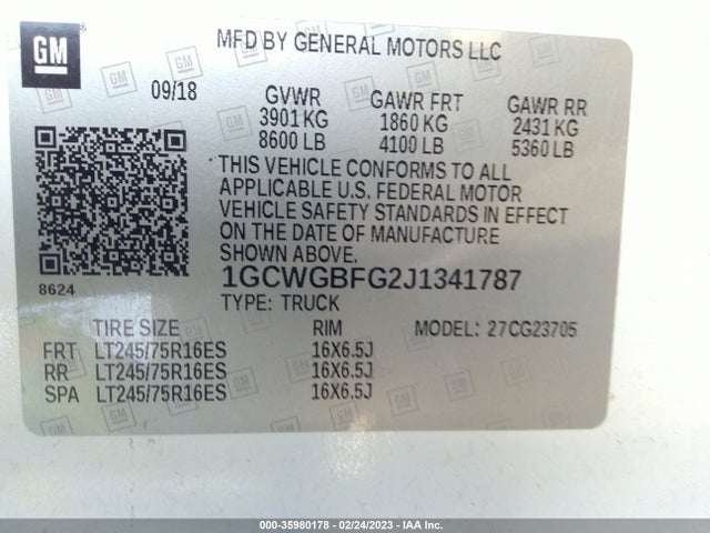 2018 Chevrolet Express, VIN: 1GCWGBFG2J1341787