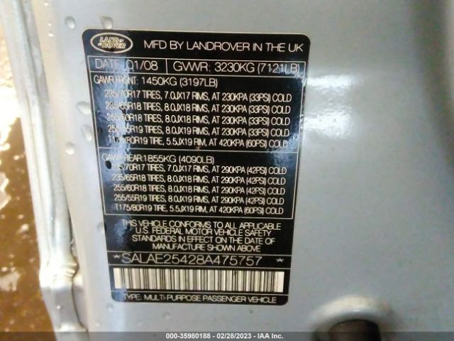 SALAE25428A475757 Land Rover LR3 SE