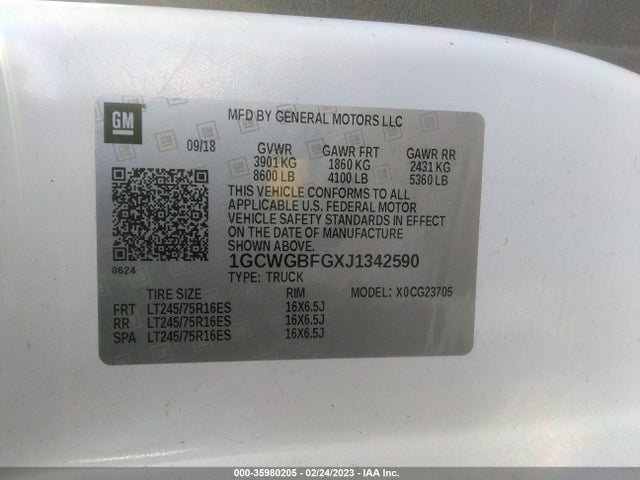 2018 Chevrolet Express, VIN: 1GCWGBFGXJ1342590