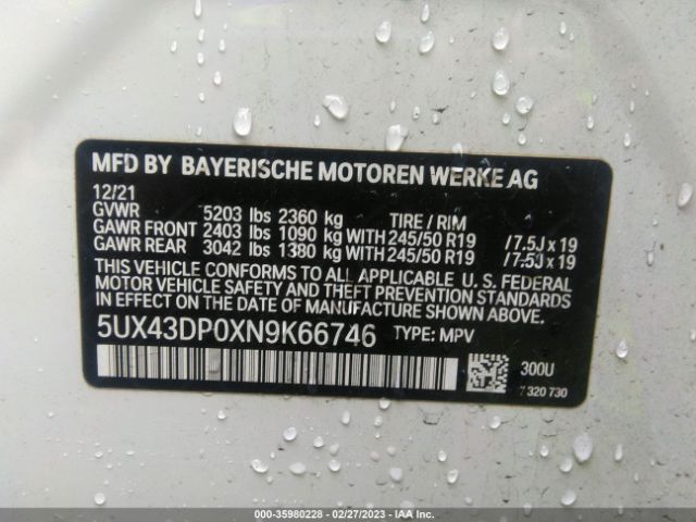 5UX43DP0XN9K66746 BMW X3 Sdrive30i
