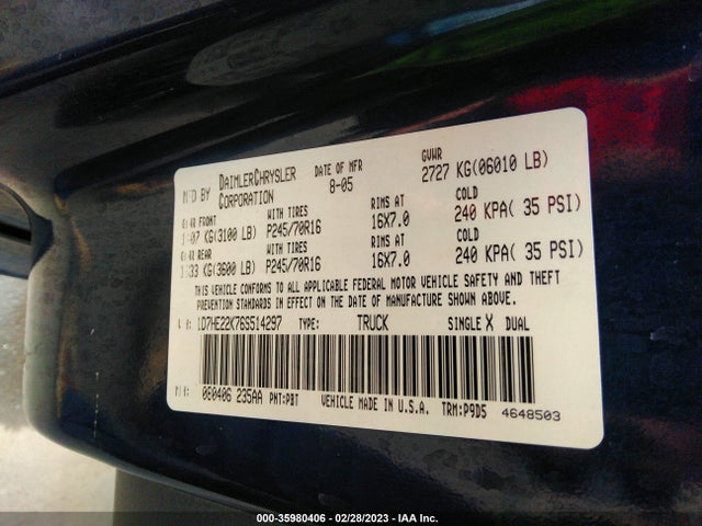 Dodge DAKOTA ST 2006 1D7HE22K76S514297 Image 10
