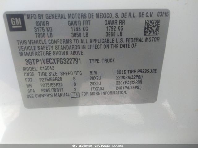 3GTP1VECXFG322791 GMC Sierra 1500 Slt