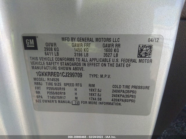 GMC Acadia Slt1 2012 1GKKRRED1CJ299709 Image 10