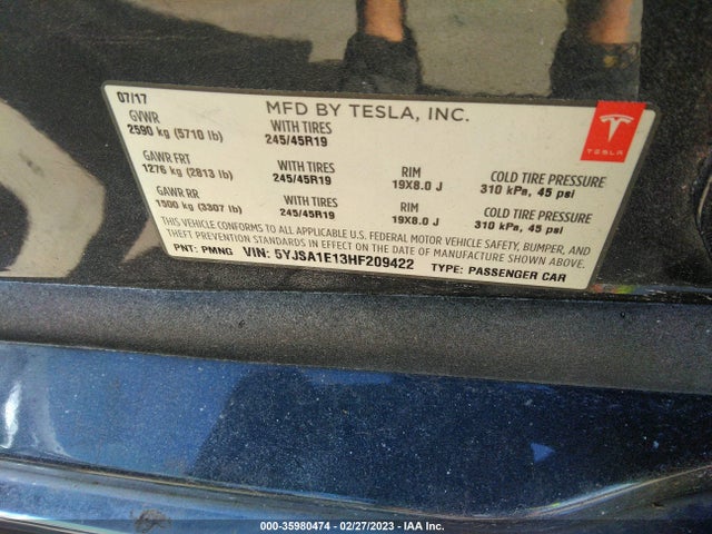 2017 Tesla Model S, VIN: 5YJSA1E13HF209422
